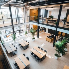 Poster - Innovative collaborative learning space startup environment interior design modern office aerial view creativity and productivity boost