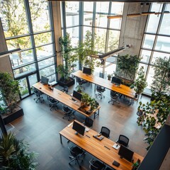 Poster - Innovative collaborative learning space for startups modern office digital workspace urban environment aerial view productivity concept