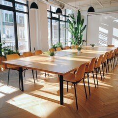 Poster - Collaborative learning space in a startup environment modern office interior design bright and airy wide-angle view innovative workspace