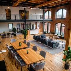 Poster - Innovative collaborative learning space for tech employees modern office interior design open environment wide angle productivity enhancement
