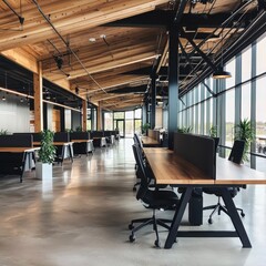 Poster - Innovative collaborative learning space tech company office modern interior bright environment wide-angle view focus on creativity