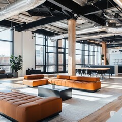 Poster - Innovative collaborative learning space tech company headquarters modern office design urban environment open layout creative concept