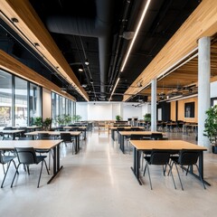 Poster - Innovative collaborative learning space design tech company headquarters modern architecture open environment wide-angle view functional concept for teamwork