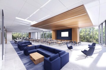 Aufkleber - Innovative collaborative learning space university campus modern architecture open environment wide-angle view student engagement concept