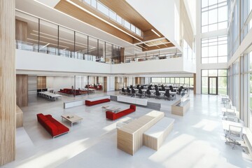 Poster - Collaborative learning space in a university setting modern architecture educational environment bright and spacious viewpoint