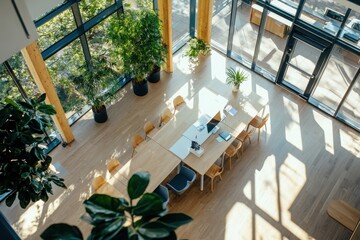 Poster - Collaborative learning space for students university campus modern interior design natural light environment aerial view innovative educational concept