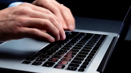 Chat gpt ai on computer, man programmer or hacker prints a code on a laptop keyboard