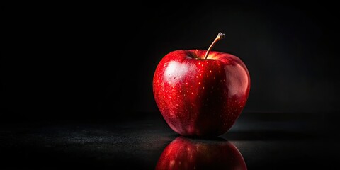 Wall Mural - Crisp red apple, stark black backdrop. Minimalist product shot; flawless fashion photography.