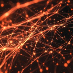 Poster - Abstract digital network with glowing orange connections and particles against a dark background.
