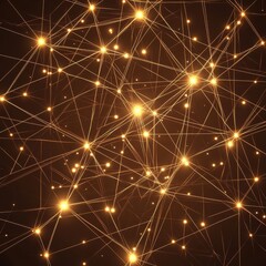 Fototapete - Abstract golden light network on a dark background, creating a vibrant and dynamic visual effect.