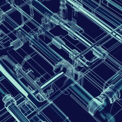 Poster - Abstract illustration of intricate pipeline system in a futuristic style, showcasing complex structures.
