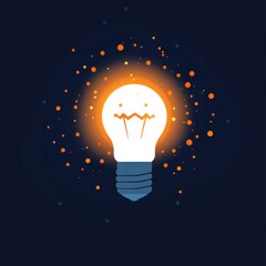 Poster - Illustration of a glowing light bulb surrounded by colorful sparkles and dots.