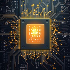 Poster - A glowing microchip surrounded by intricate circuit patterns, symbolizing advanced technology and innovation.