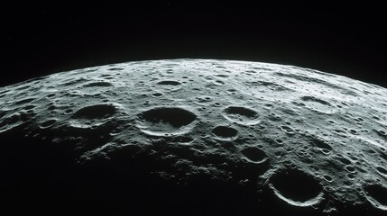 A stunning view of the moon's rugged surface, showcasing its craters and texture against a black starry sky.