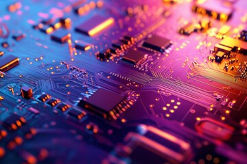 Poster - Close-up of a colorful circuit board with intricate patterns and glowing components.