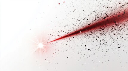 Poster - A dynamic abstract representation of a red energy beam dispersing particles against a light background.