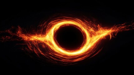 Wall Mural - An artistic depiction of a black hole with fiery orange and red swirling energy around it.