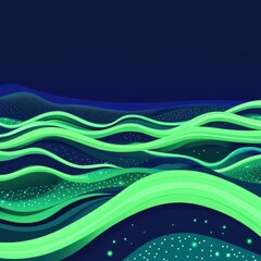 Poster - Abstract digital landscape with flowing green waves against a dark backdrop, evoking a sense of tranquility.
