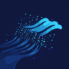 Poster - Abstract illustration of flowing blue waves with soft gradients and round patterns, evoking a serene mood.