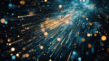 Poster - Abstract blue and gold light particles create a dynamic and vibrant visual effect.