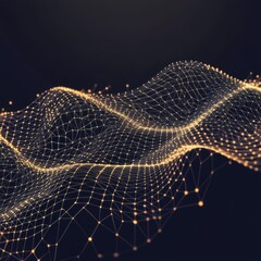 Fototapete - A mesmerizing abstract visualization of flowing golden waves and interconnected nodes.
