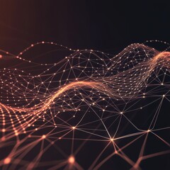 Fototapete - Abstract digital waves with glowing nodes creating a futuristic atmosphere.