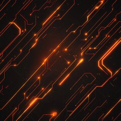 Fototapete - Abstract digital background with glowing orange lines on a dark surface, conveying a sense of technology.
