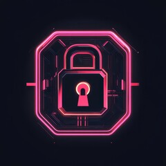 Fototapete - Futuristic digital padlock symbol in vibrant neon colors representing cybersecurity.