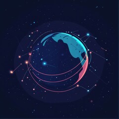 Poster - Abstract digital illustration of a stylized globe surrounded by stars and connections, conveying a cosmic theme.