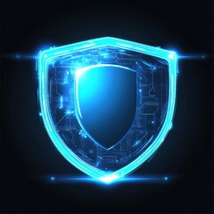 Poster - A futuristic blue glowing shield symbolizing digital security and protection.
