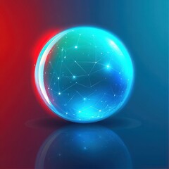 Fototapete - A vibrant, futuristic blue sphere with glowing connections and reflections, set against a sleek gradient background.