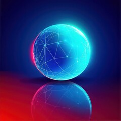 Poster - A futuristic blue and red glowing sphere with intricate lines reflecting on a smooth surface.