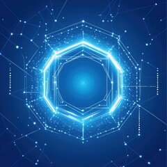 Fototapete - Abstract blue hexagonal light pattern with glowing points illustrating digital technology concepts.
