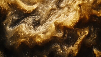 Poster - Abstract cosmic swirl with golden hues and sparkling stars creating a mesmerizing effect.