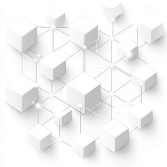 Poster - Abstract white cubes interconnected in a symmetrical network design on a light background.
