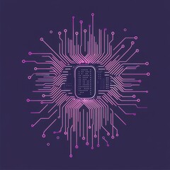 Fototapete - Futuristic technology design featuring a central circuit board with radiant pink circuitry.