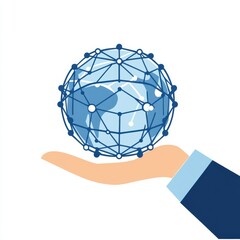 Poster - A global network concept depicted with a hand holding a stylized globe, representing connectivity and technology.