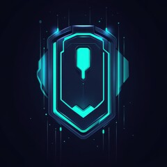 Poster - A futuristic blue shield design glowing against a dark background, symbolizing protection and security.