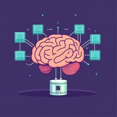 Poster - A vibrant illustration of a brain connected to digital nodes, symbolizing artificial intelligence and technology.