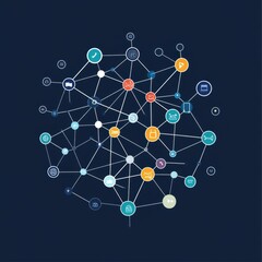 Poster - Colorful digital network diagram representing connections in technology and communication.