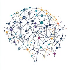 Poster - Abstract illustration of a human brain made of interconnected nodes and lines representing neural networks.