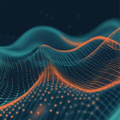 Poster - Abstract digital landscape with flowing curves and glowing nodes in teal and orange hues.