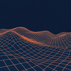 Poster - Futuristic 3D wave grid design with an orange outline against a deep blue background.