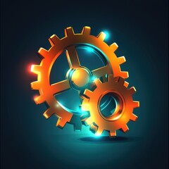 Poster - Shiny golden gears with a blue glow, symbolizing innovation and technology.
