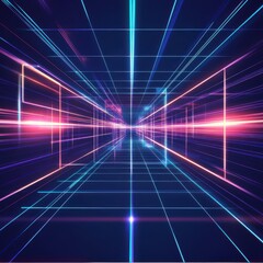Poster - Futuristic neon tunnel with vibrant blue and pink lights creating dynamic motion effects.