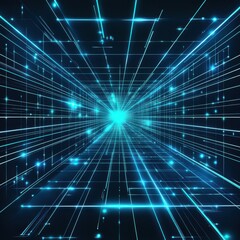 Fototapete - A vibrant blue digital tunnel, conveying a sense of depth and motion in a futuristic setting.