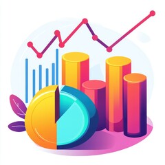 Poster - Colorful 3D charts and graphs illustrating data analysis and financial growth.