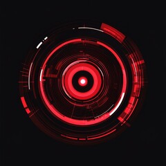 Poster - Abstract digital design featuring concentric red circles and lines on a dark background.