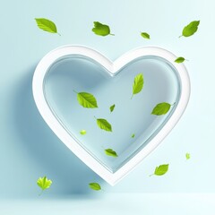 Poster - A heart-shaped frame filled with water, surrounded by floating green leaves, creating a tranquil, natural atmosphere.