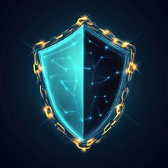 Poster - A digital shield with glowing edges, representing cybersecurity and protection against online threats.
